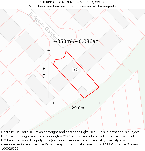 50, BIRKDALE GARDENS, WINSFORD, CW7 2LE: Plot and title map