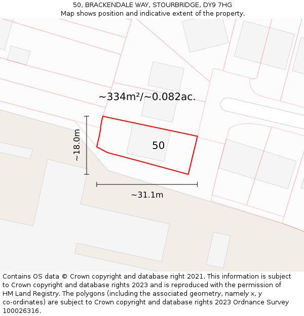 50, BRACKENDALE WAY, STOURBRIDGE, DY9 7HG: Plot and title map