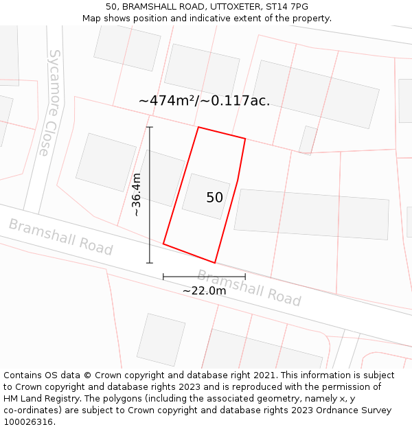 50, BRAMSHALL ROAD, UTTOXETER, ST14 7PG: Plot and title map