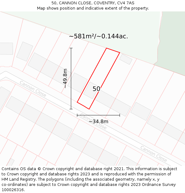 50, CANNON CLOSE, COVENTRY, CV4 7AS: Plot and title map