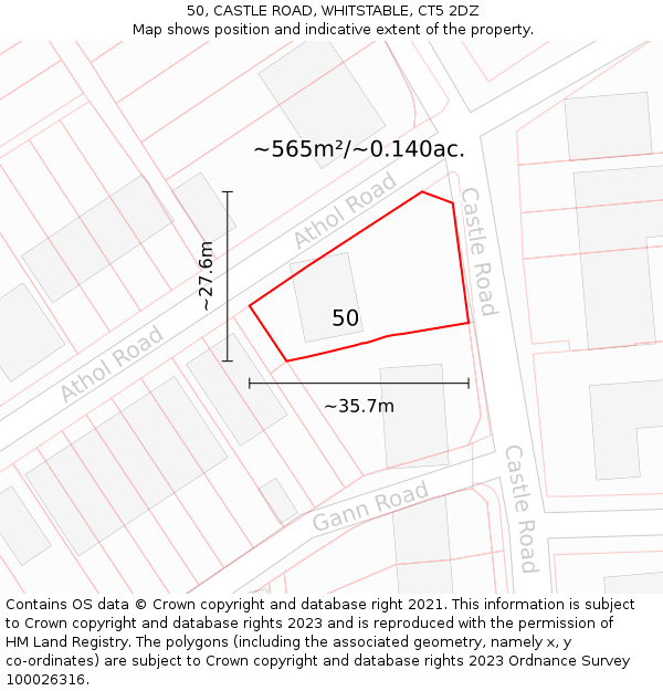 50, CASTLE ROAD, WHITSTABLE, CT5 2DZ: Plot and title map