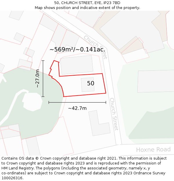 50, CHURCH STREET, EYE, IP23 7BD: Plot and title map