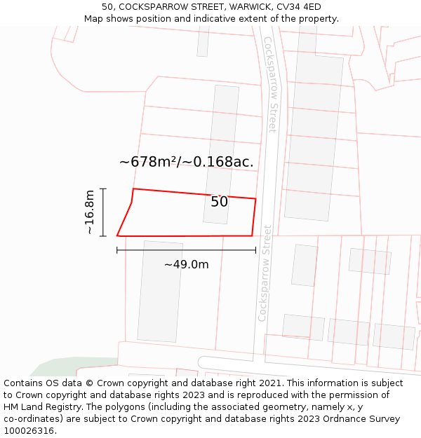 50, COCKSPARROW STREET, WARWICK, CV34 4ED: Plot and title map