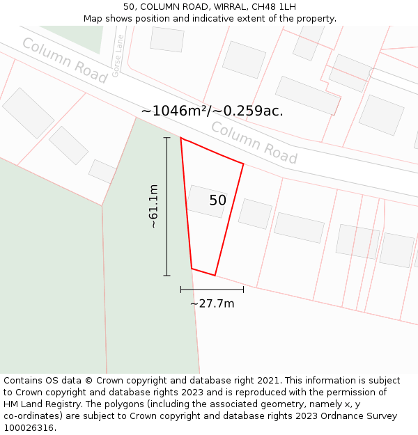50, COLUMN ROAD, WIRRAL, CH48 1LH: Plot and title map
