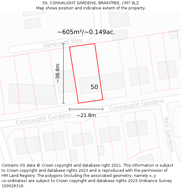 50, CONNAUGHT GARDENS, BRAINTREE, CM7 9LZ: Plot and title map