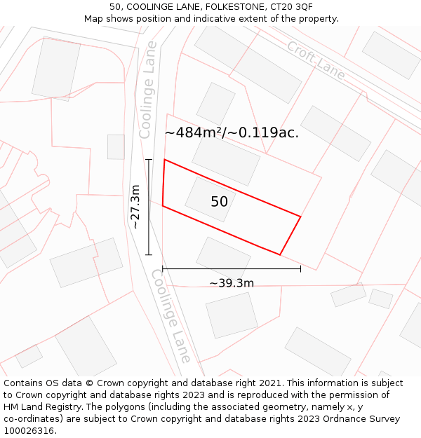 50, COOLINGE LANE, FOLKESTONE, CT20 3QF: Plot and title map