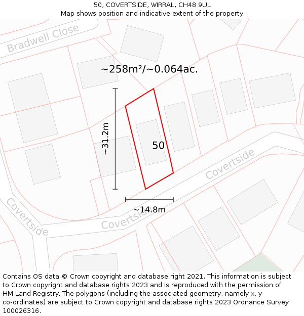 50, COVERTSIDE, WIRRAL, CH48 9UL: Plot and title map