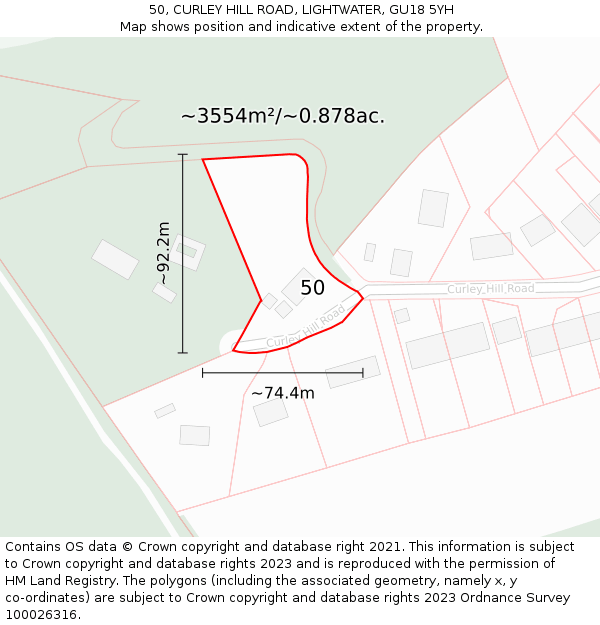 50, CURLEY HILL ROAD, LIGHTWATER, GU18 5YH: Plot and title map