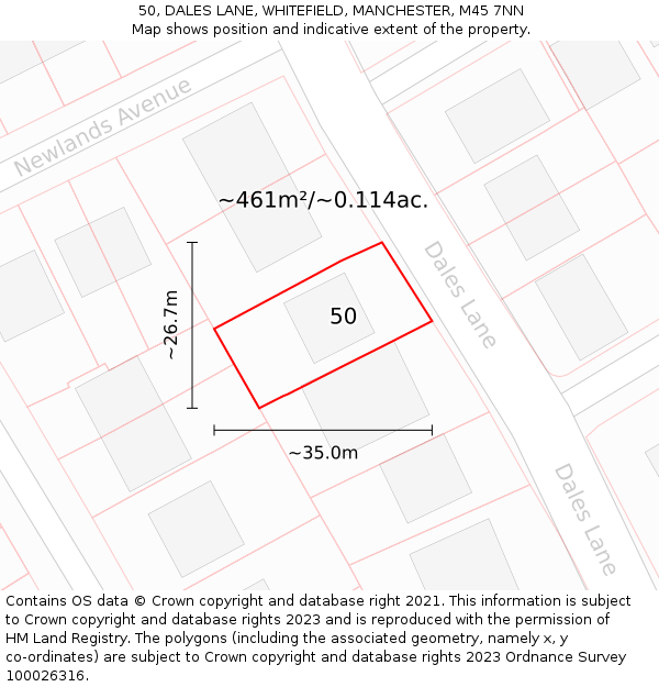 50, DALES LANE, WHITEFIELD, MANCHESTER, M45 7NN: Plot and title map
