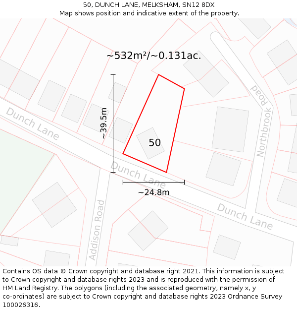 50, DUNCH LANE, MELKSHAM, SN12 8DX: Plot and title map