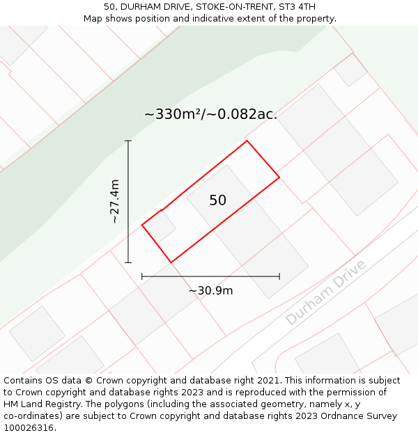 50, DURHAM DRIVE, STOKE-ON-TRENT, ST3 4TH: Plot and title map