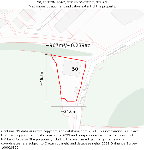 50, FENTON ROAD, STOKE-ON-TRENT, ST2 9JS: Plot and title map