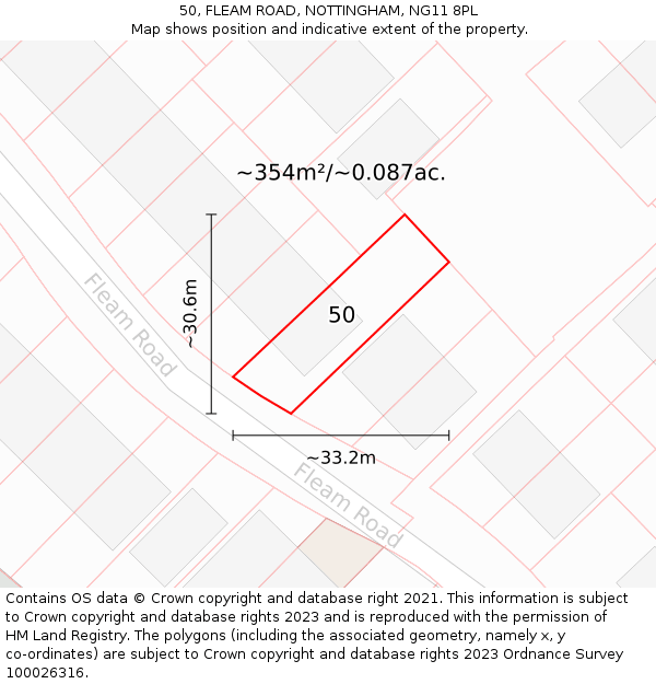 50, FLEAM ROAD, NOTTINGHAM, NG11 8PL: Plot and title map