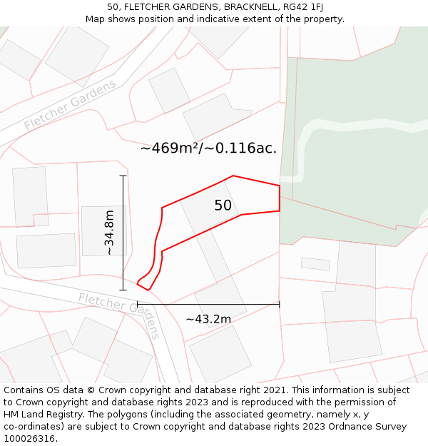 50, FLETCHER GARDENS, BRACKNELL, RG42 1FJ: Plot and title map