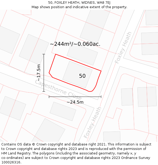 50, FOXLEY HEATH, WIDNES, WA8 7EJ: Plot and title map