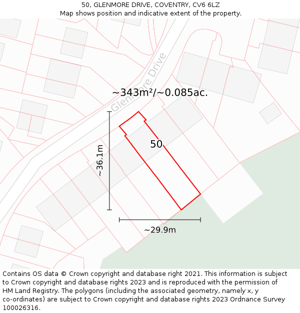 50, GLENMORE DRIVE, COVENTRY, CV6 6LZ: Plot and title map