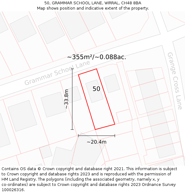 50, GRAMMAR SCHOOL LANE, WIRRAL, CH48 8BA: Plot and title map