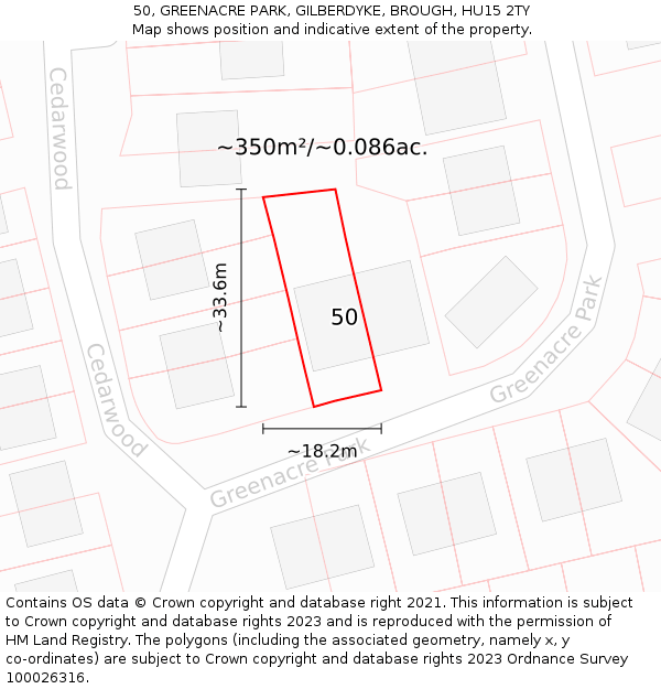 50, GREENACRE PARK, GILBERDYKE, BROUGH, HU15 2TY: Plot and title map