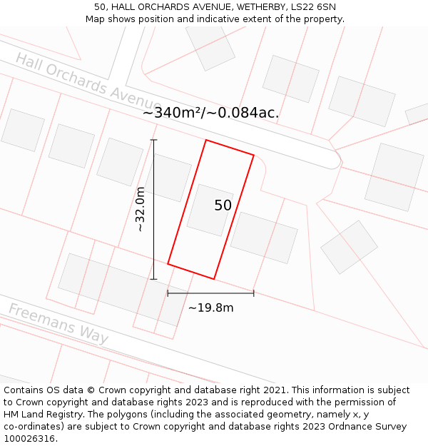 50, HALL ORCHARDS AVENUE, WETHERBY, LS22 6SN: Plot and title map