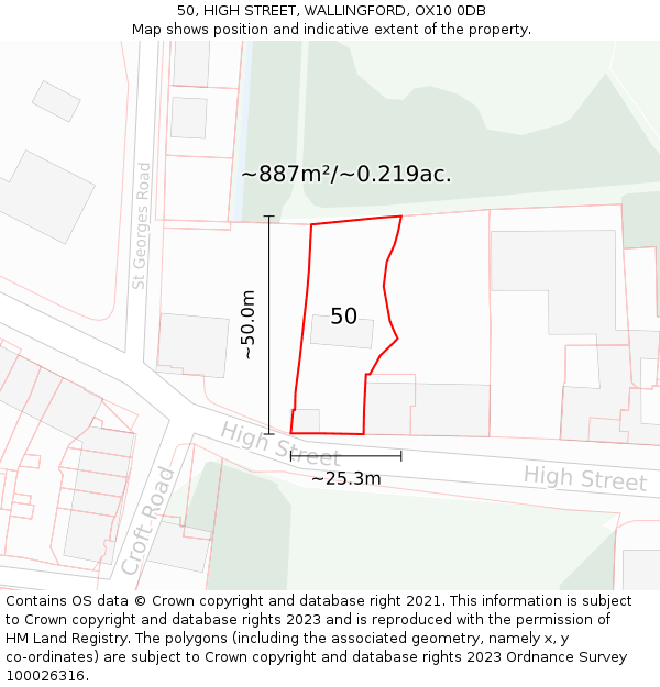 50, HIGH STREET, WALLINGFORD, OX10 0DB: Plot and title map