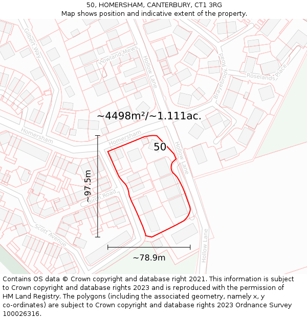 50, HOMERSHAM, CANTERBURY, CT1 3RG: Plot and title map
