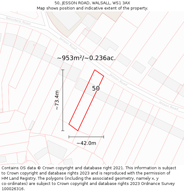 50, JESSON ROAD, WALSALL, WS1 3AX: Plot and title map