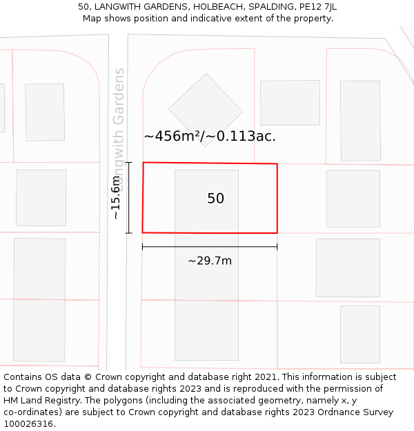 50, LANGWITH GARDENS, HOLBEACH, SPALDING, PE12 7JL: Plot and title map
