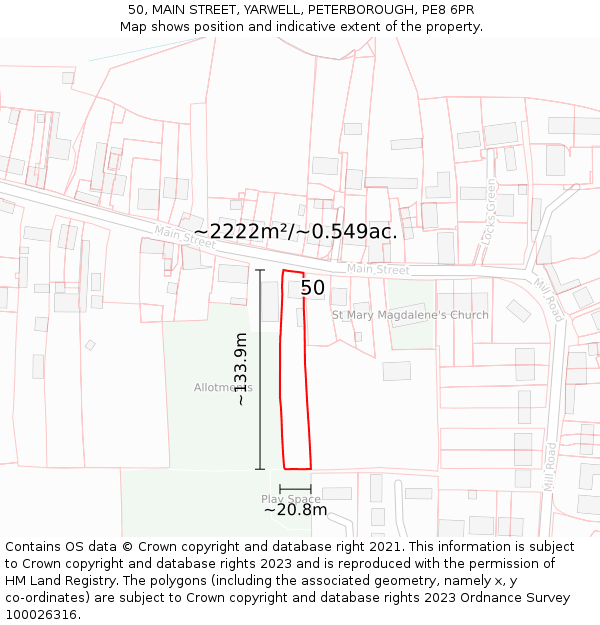 50, MAIN STREET, YARWELL, PETERBOROUGH, PE8 6PR: Plot and title map