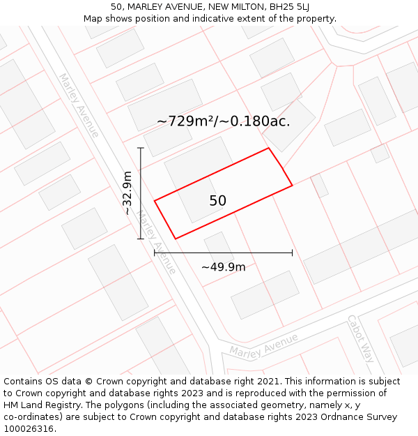 50, MARLEY AVENUE, NEW MILTON, BH25 5LJ: Plot and title map