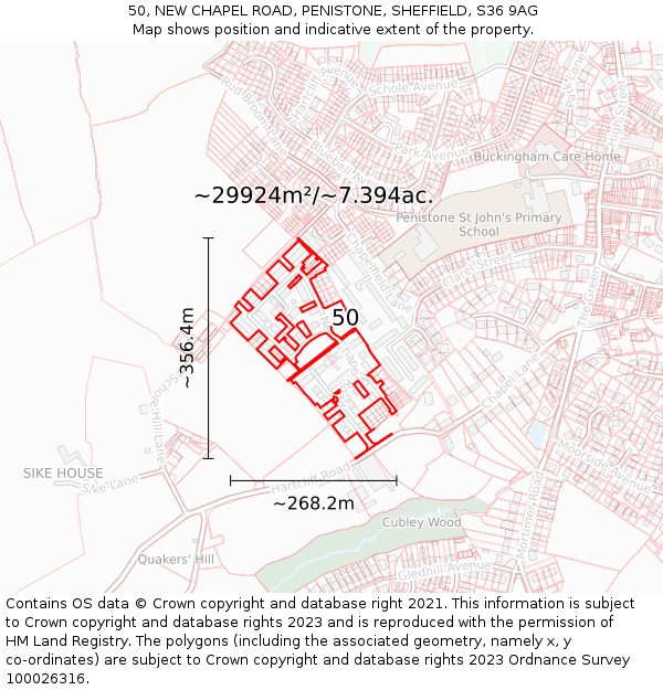 50, NEW CHAPEL ROAD, PENISTONE, SHEFFIELD, S36 9AG: Plot and title map