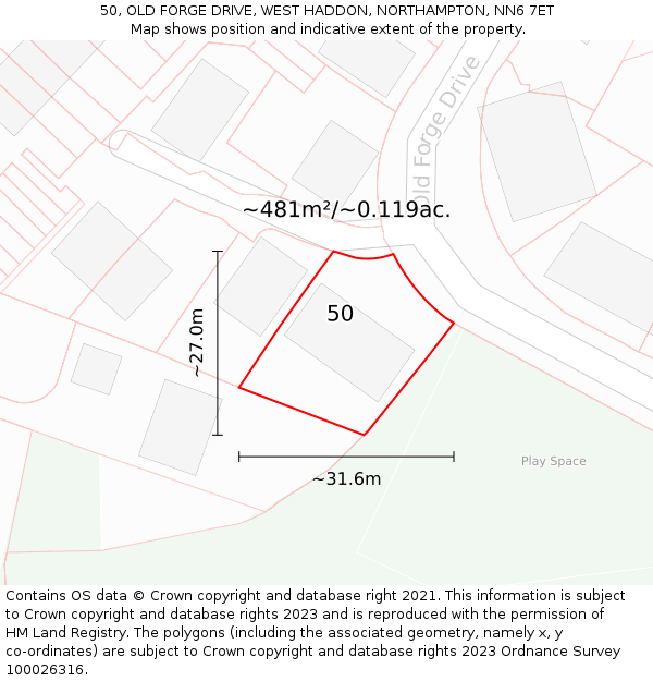 50, OLD FORGE DRIVE, WEST HADDON, NORTHAMPTON, NN6 7ET: Plot and title map