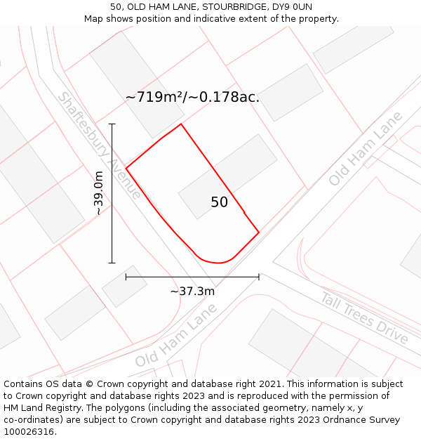 50, OLD HAM LANE, STOURBRIDGE, DY9 0UN: Plot and title map