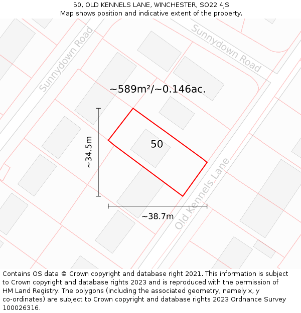 50, OLD KENNELS LANE, WINCHESTER, SO22 4JS: Plot and title map