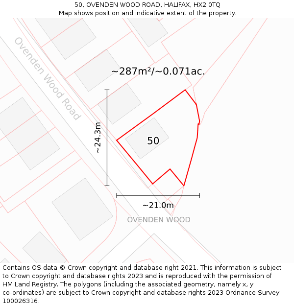 50, OVENDEN WOOD ROAD, HALIFAX, HX2 0TQ: Plot and title map