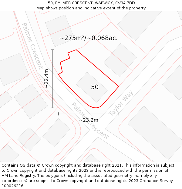 50, PALMER CRESCENT, WARWICK, CV34 7BD: Plot and title map