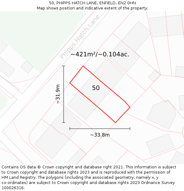 50, PHIPPS HATCH LANE, ENFIELD, EN2 0HN: Plot and title map