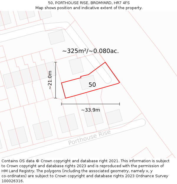 50, PORTHOUSE RISE, BROMYARD, HR7 4FS: Plot and title map