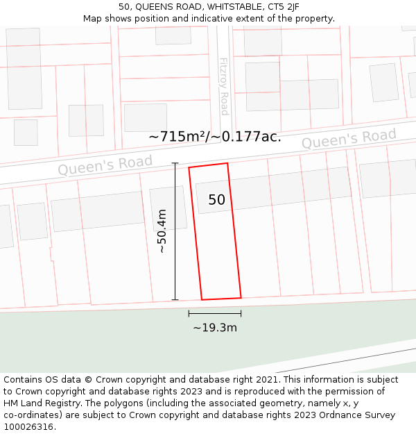 50, QUEENS ROAD, WHITSTABLE, CT5 2JF: Plot and title map