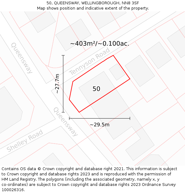 50, QUEENSWAY, WELLINGBOROUGH, NN8 3SF: Plot and title map