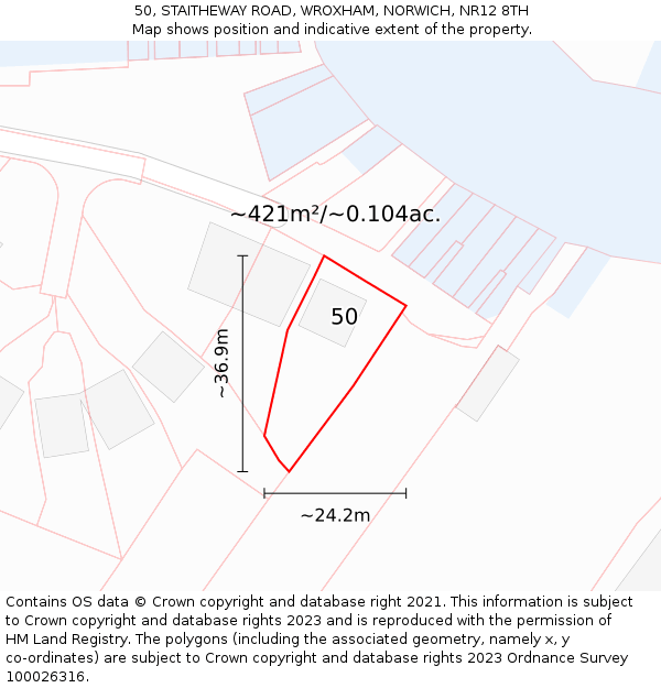 50, STAITHEWAY ROAD, WROXHAM, NORWICH, NR12 8TH: Plot and title map