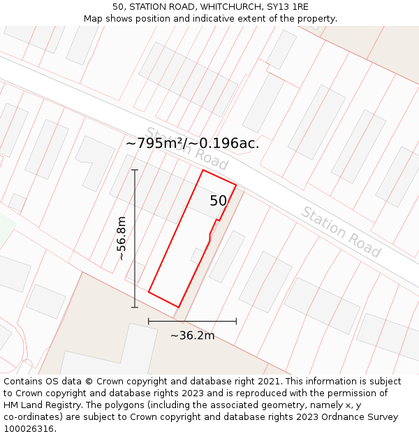 50, STATION ROAD, WHITCHURCH, SY13 1RE: Plot and title map