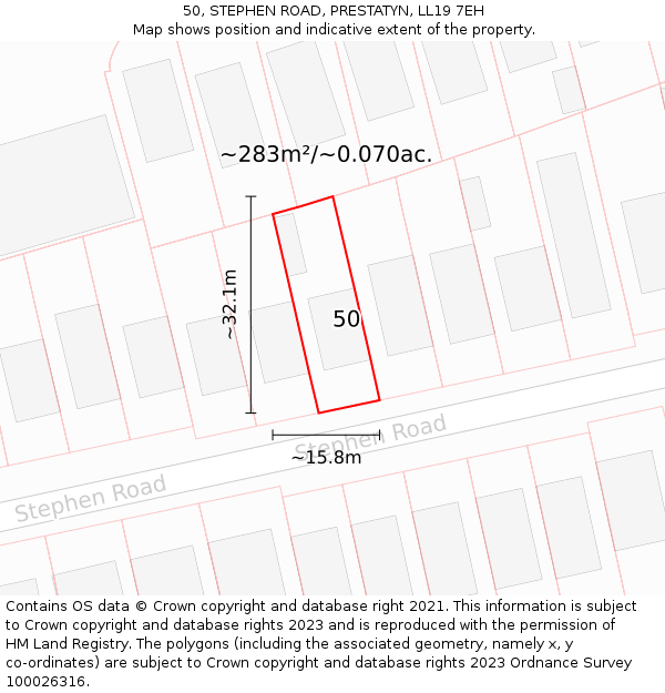 50, STEPHEN ROAD, PRESTATYN, LL19 7EH: Plot and title map