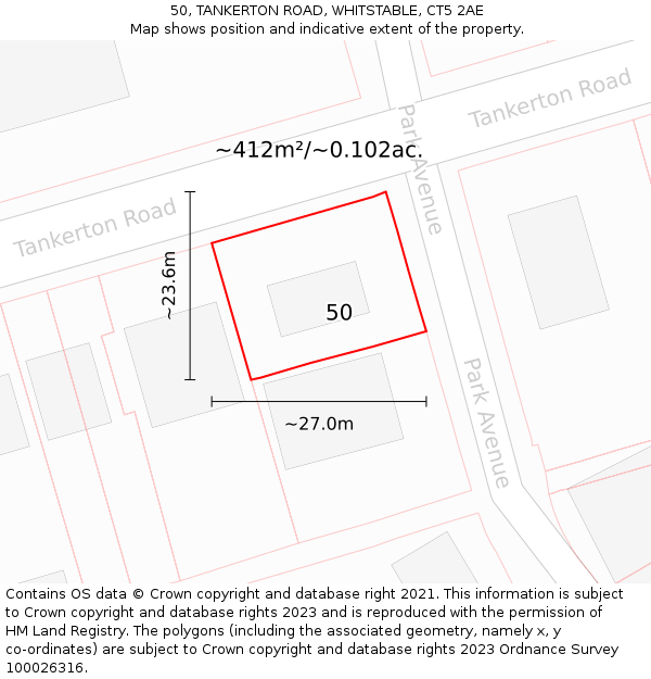 50, TANKERTON ROAD, WHITSTABLE, CT5 2AE: Plot and title map