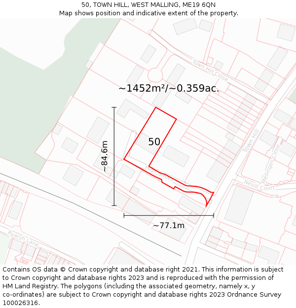 50, TOWN HILL, WEST MALLING, ME19 6QN: Plot and title map