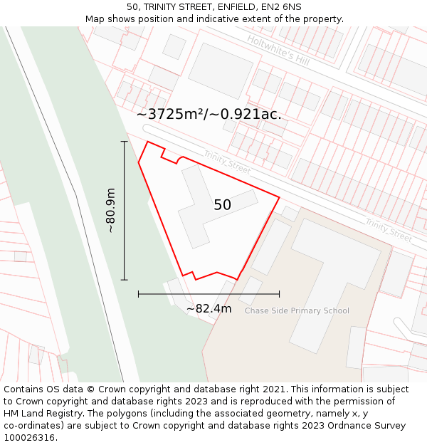 50, TRINITY STREET, ENFIELD, EN2 6NS: Plot and title map