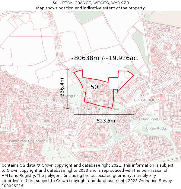 50, UPTON GRANGE, WIDNES, WA8 9ZB: Plot and title map