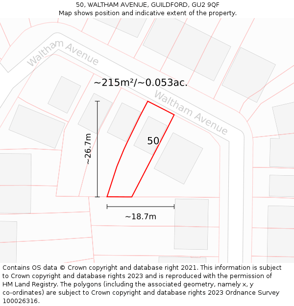 50, WALTHAM AVENUE, GUILDFORD, GU2 9QF: Plot and title map