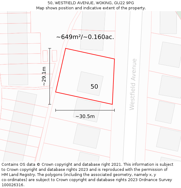 50, WESTFIELD AVENUE, WOKING, GU22 9PG: Plot and title map