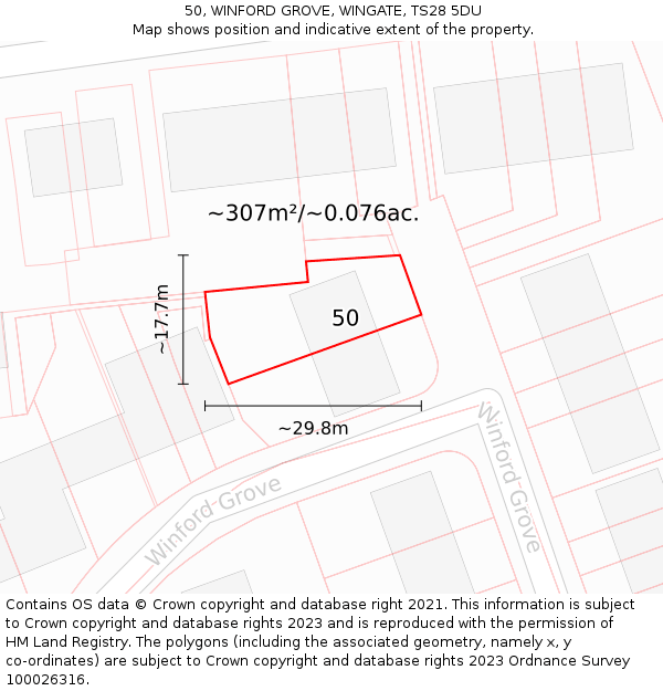 50, WINFORD GROVE, WINGATE, TS28 5DU: Plot and title map
