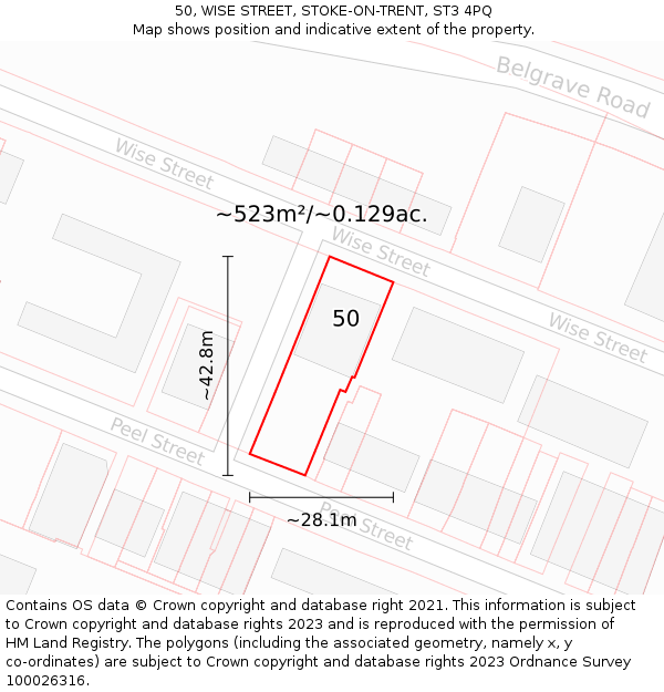 50, WISE STREET, STOKE-ON-TRENT, ST3 4PQ: Plot and title map